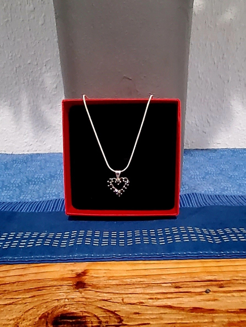 925 Silver Heart Pendant Necklace with Black Cz Accents - Silver